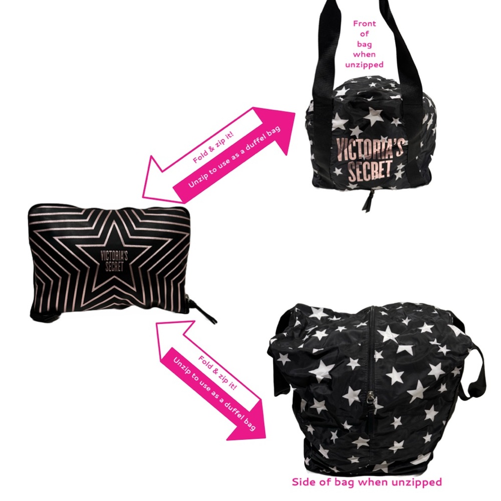 Victoria’s Secret Foldable Spacious Shimmery Rose Gold and Black Duffle Bag